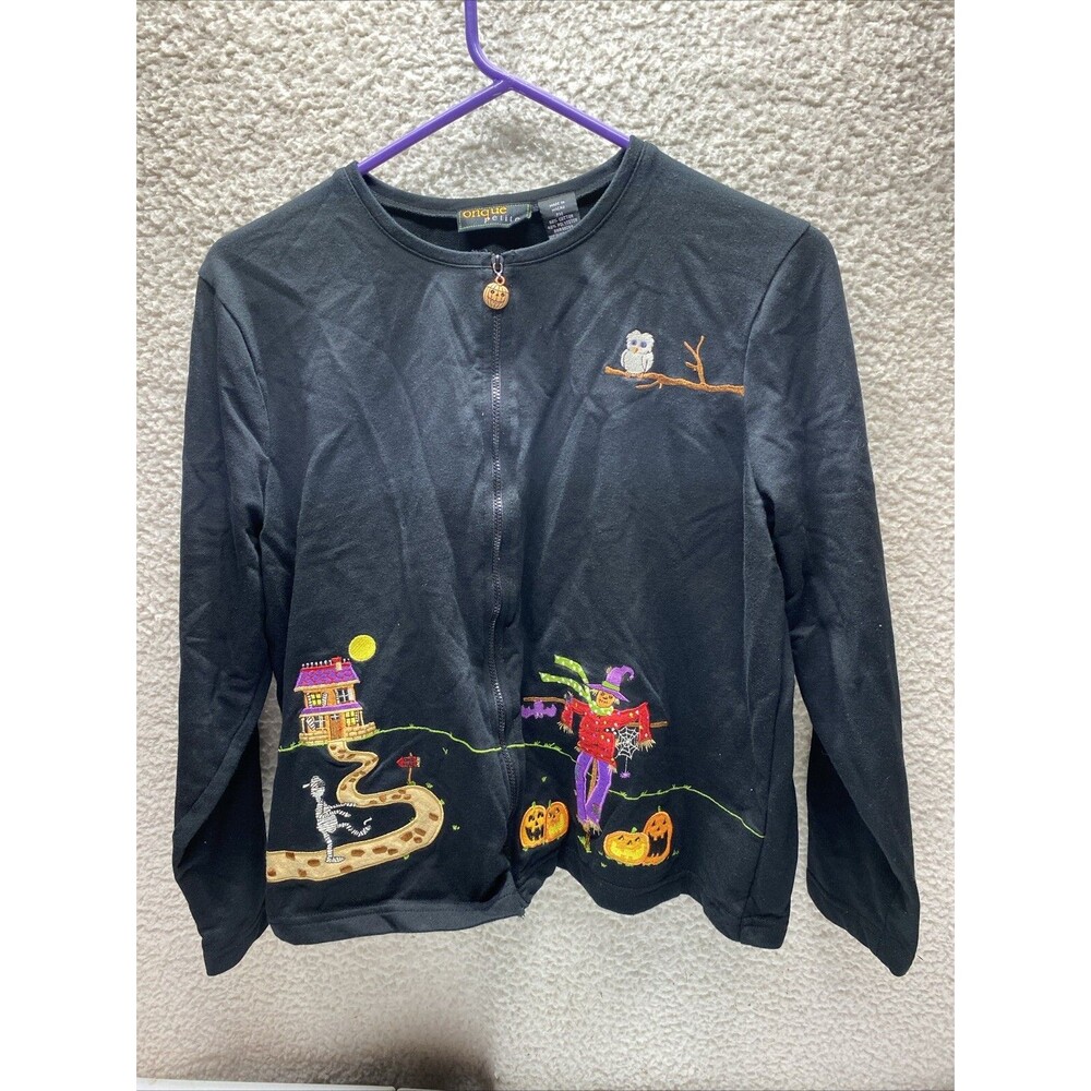 Onque Casuals Halloween Jack O Lantern Scarecrow Jacket Black Petite Medium PM